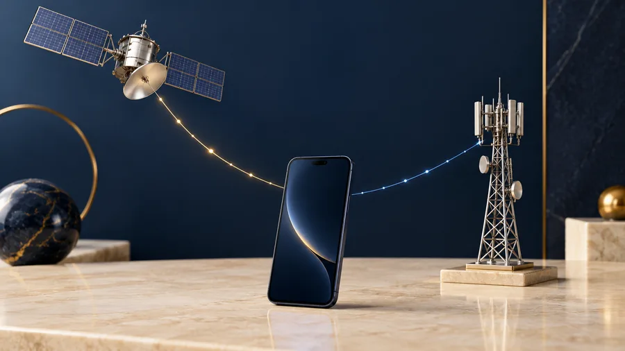 Concept illustration of satellite and terrestrial mobile connectivity for Starlink Mobile